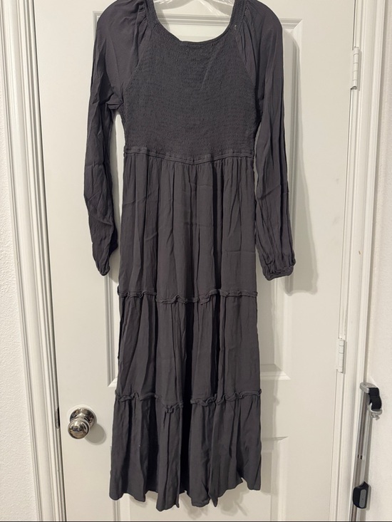 Smocked V-Neck Maxi Dress in Charcoal - Picture 3 of 3